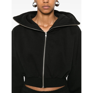 Veste d'hiver à capuche décontractée High Street pour femmes solide noir broderie 3D personnalisée fermeture éclair complète anti-rétrécissement caractéristiques avant - Product Image 2