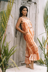 Vestido Maxi Bohemio con Estampado Floral Tie Dye, Nuevo Modelo 2023, Cuello en V, Sin Mangas, Cintura Elástica, Silueta en A, Viscosa/Algodón - Product Image 3