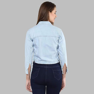 Vente chaude femmes Denim tenue décontracté veste printemps automne automne bleu clair à manches courtes coton veste bouton lavé Techniques - Product Image 2