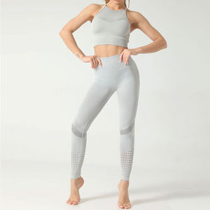 Femmes nouveau Design 2 pièces Gym Fitness sport costume motif solide Yoga Leggings haut personnalisable Sublimation entraînement vêtements de sport - Product Image 4