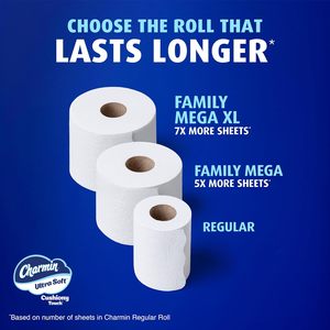 Papier toilette Charmin Ultra Soft Touch, 18 rouleaux familiaux Mega XL = 126 rouleaux standard, 2 plis, blanc - Product Image 2