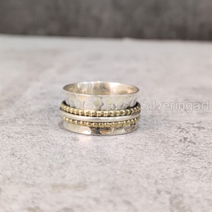 Anillo de meditación con banda giratoria con cuentas, anillo de pulgar de Plata de Ley 925 para mujer, joyería hecha a mano de Yoga, anillo giratorio fino para ansiedad para hombre - Product Image 1
