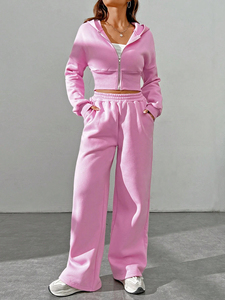 ชุดเสื้อผ้า2ชิ้นสำหรับ2026ผู้หญิงกางเกงผ้าฟลีซผ้าฝ้าย100% มีซิปสีชมพูน้ำหนักมาก - Product Image 5