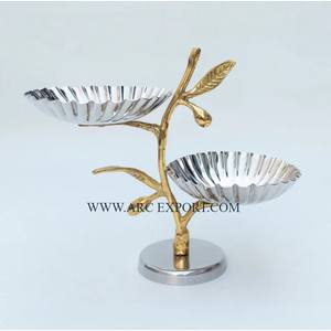 แท่นวางโชว์เค้กขนาดใหญ่ทำจากเหล็กสแตนเลส2ชั้นแบบมีด้ามจับดีไซน์ใบไม้ - Product Image 2