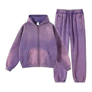 Customized Vintage Acid Wash Rhinestone Print <b>Maternity</b> Zip-Up <b>Hoodies</b> and Baggy Sweatpants with Logo Winter Tracksuit - Product Image 2