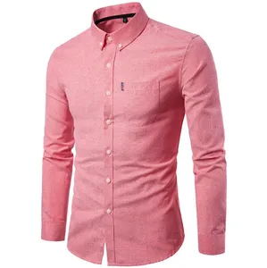 Hochwertiges Herren kleid Langarmhemd New Solid Male Plus Size Regular Fit rosa gefärbt individuell Ihre eigene Handelsmarke