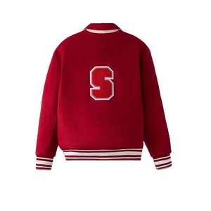 Lana Material personalizado Logo Diseño Manga larga Stand Collar Botón arriba Diseño de rayas Chaqueta de béisbol universitaria para hombres - Product Image 2