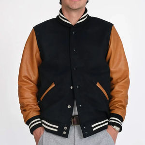 เสื้อแจ็คเก็ตเบสบอลแบบ Letterman ดีไซน์โดดเด่นไม่ซ้ำใครสำหรับผู้ชาย สีพื้น ผ้าแคนวาส โลโก้ด้านหน้า ผลิตจากโพลีเอสเตอร์/คอตตอน ระบายอากาศได้ดี - Product Image 3