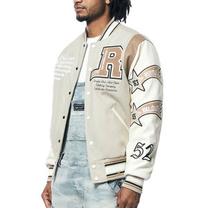 Veste universitaire de haute qualité en gros pour hommes Broderie en chenille Manches en cuir Veste universitaire personnalisée en lettres de baseball - Product Image 4