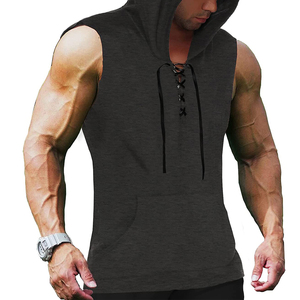 Stylish Hooded Tank Top Men OEM Logo Plain Blank Ribbed Men's Cotton Sport Body Building Fitness Running Gym <b>Stringer</b> Tank Top - Product Image 1