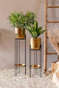 Ensemble de jardinières de sol modernes de luxe en métal argenté brossé, pots à fleurs cylindriques hauts en acier inoxydable pour intérieur - Product Image 3