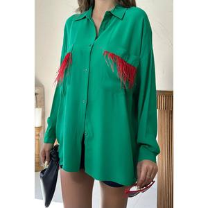 Chemises en satin à franges avec poches vertes, style bohème, vente en gros - Product Image 2