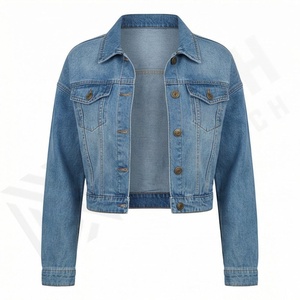 Veste en jean courte pour femmes, denim délavé tendance, manches longues, service OEM, vêtements décontractés tendance, couleur personnalisée - Product Image 1