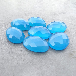 Piedras preciosas sueltas de Calcedonia azul Natural de calidad AAA +, corte a cuadros de forma ovalada, Parte posterior plana, calibrado, todos los tamaños disponibles, venta al por mayor - Product Image 4