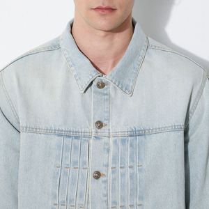 Veste en jean pour homme, surdimensionnée, vintage, en coton délavé, décontractée, à boutons, fabriquée en usine - Product Image 2