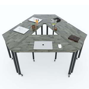 Set of 4 Trapezoidal <b>Tables</b> Modern Design Style Lego-Style with Mobile Iron Legs Made of Rubber Wood-HBLG010 <b>Office</b> Furniture - Product Image 2