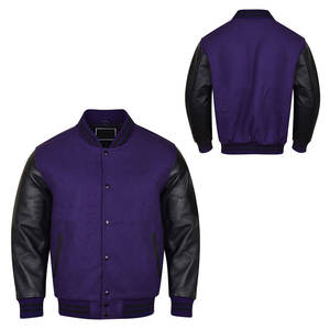 Veste en toile de haute qualité pour homme, personnalisée, avec manches en cuir brodées et logo sur le devant, veste varsity pour homme - Product Image 3