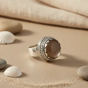 "Handmade Rhodium-Plated Smoky <b>Quartz</b> Topaz Boho <b>Ring</b> for Women-GRS Certified" - Product Image 3