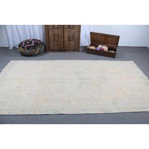 Alfombra Turca Grande Vintage de Lana, 5x9.4 pies, Diseño Abstracto Blanco con Parches, Respaldo de Látex Ecológico - Product Image 3
