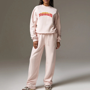 Haute qualité 100% coton femmes 2 pièces surdimensionné goutte épaule sweat & baggy pantalons de survêtement streetwear confortable ensemble pour femmes - Product Image 1