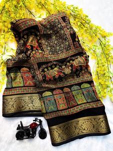 Sari de Seda Crepé Dola Pura para Mujer con Trabajo de Bordado Intenso y Borlas en el Pallu, Incluye Blusa Elegante de Diseñador - Product Image 4