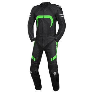 Men's Full Sleeve Leather Motorcycle Racing Suit Black With Green Accents Breathable All Seasons Adult Wear - Product Image 2