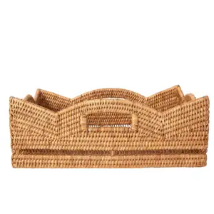 New Design Hand-Woven Rattan Serving <b>Tray</b> Rectangle Decorative Serving <b>Tray</b> for Storage Breakfast <b>Drinks</b> - Product Image 1