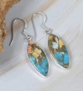 หอยนางรมทองแดงเทอร์ควอยซ์925เงินสเตอร์ลิงตะขอเกี่ยวต่างหู December birthstone ทำด้วยมือการออกแบบเป็นของขวัญสำหรับปาร์ตี้สำหรับเธอ - Product Image 3