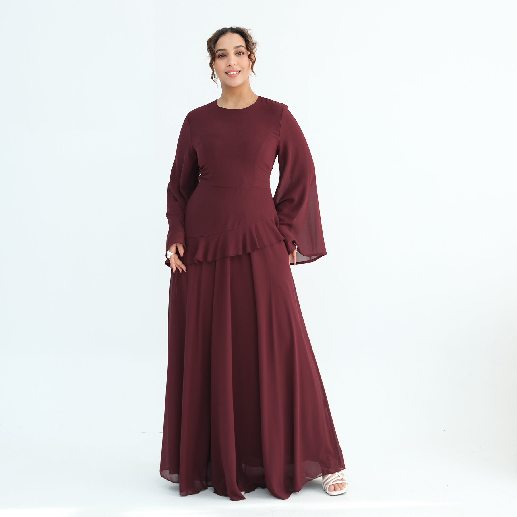 Muslim Chiffon Maxi Dress - Plus Size Floral Print