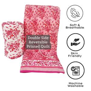 Luxueux doux lumière Jaipuri bloc imprimé coton couette ensemble fabriqué à la main King Size motif floral réversible Kantha cousu - Product Image 4