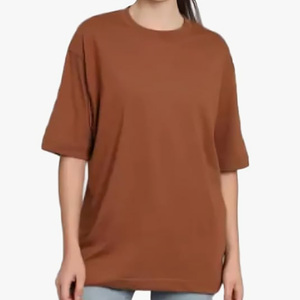 Camisetas de gran tamaño con cuello redondo de media manga de alta calidad para mujer, camisetas sólidas de talla grande con logotipo de verano informal para mujer - Product Image 2