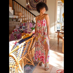 Attrayant bohème rayonne imprimé Maxi robe manches longues col en V vacances décontracté Midi longueur robe pour les femmes - Product Image 1