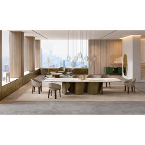 Table à manger moderne Onda XL, design rectangulaire de luxe, bois stable, pierre, contemporaine, assemblée, extensible, résine, pour la maison, l'hôtel - Product Image 4
