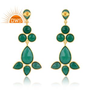 Pendientes colgantes de diseño floral de piedras preciosas de ónix verde chapados en oro de 18 quilates de plata de ley de última tendencia, fabricante de joyería fina Demi - Product Image 4