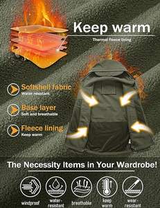 Veste tactique à coquille souple doublée de polaire de performance pour hommes, 7 poches, résistante à l'eau et respirante, pour l'hiver, moto et course automobile - Product Image 4