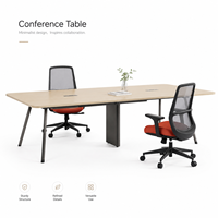 Table de conférence moderne en bois pour 6 personnes avec prises électriques intégrées et gestion des câbles, idéale pour les petites salles de réunion, les hôtels et les bureaux