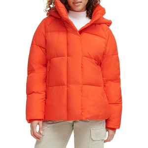 Chaqueta de invierno acolchada para mujer con capucha, cremallera, transpirable, impermeable, ecológica, rellena de algodón, de lona de procesamiento crudo, al por mayor - Product Image 1