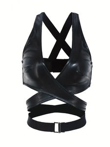 Corset en cuir pour femme, dos croisé, sans manches, avec détails de boucle, haut sexy, contrôle moyen - Product Image 6
