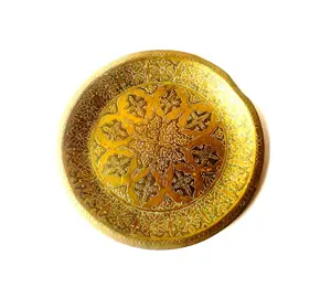 Expensive Embossed Design Round Golden Serving Charger Plate for Serving Food & Rice Restaurant & Hotels Table Top Serving Plate