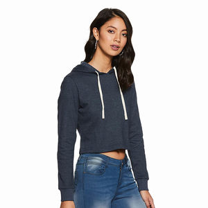 Sudaderas con capucha cortas personalizadas de lana de longitud corta para mujer, suéter de algodón, Sudadera con capucha corta para niñas adultas, sudaderas con capucha cortas de Color sólido para mujer - Product Image 1