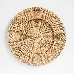 Vintage-Stil Natürliche Rattan gewebte Tischset Runde Tischs ets für Lebensmittel platte Display Natural Rattan Charger Plate