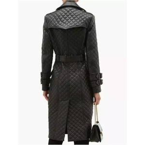 Gabardina de cuero genuino 100% para mujer abrigo largo de invierno con ribete de piel peso personalizado ropa de abrigo de mujer de alta calidad - Product Image 2