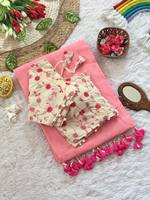 Prayosha Export - Salwar de Algodón Khadi Bordado a Mano para Mujer, con Borlas y Pallu, Ropa Casual India Hecha a Mano, de Secado Rápido, para Todas las Estaciones