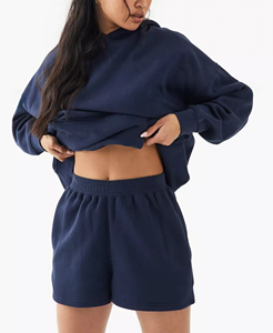 100% coton personnalisé 3D bouffée imprimé Logo femmes à capuche et ensemble de shorts élégant été tenue décontracté coupe régulière dentelle décoration - Product Image 3