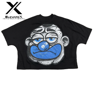 เสื้อยืดโอเวอร์ไซส์สีดำลายการ์ตูนหน้าลิงสำหรับผู้ชาย ELEVATEX INTERNATIONAL สไตล์สตรีท แขนสั้น คอกลม - Product Image 1