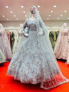 Robe longue ethnique indienne Anarkali pour femmes vêtements de fête adultes fantaisie broderie filet Dupatta en filet - Product Image 4