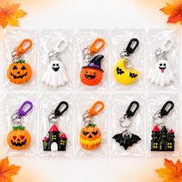 Ensemble de porte-clés d'Halloween - Pendentifs personnalisables en PVC souple imperméables, motifs mignons citrouille, fantôme, sorcière, pour cadeaux de fête et accessoires de sac