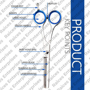 Tijeras profesionales para adelgazar el cabello de peluquero de acero inoxidable, punta de hoja afilada con reposapiés disponible en diferentes colores - Product Image 3