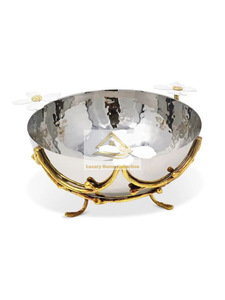 Fancy Fastest Sell Luxurious Bowls <b>Set</b> of 2 Gold Color Made of Aluminum Unique Design Base Wedding and Parties <b>Food</b> Serving Bowl - Product Image 5