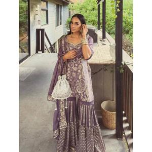 Nouvelle série de tenues de soirée pour femmes, ensemble Sharara et Dupatta, tenue ethnique élégante pour les fêtes et les mariages - Product Image 1